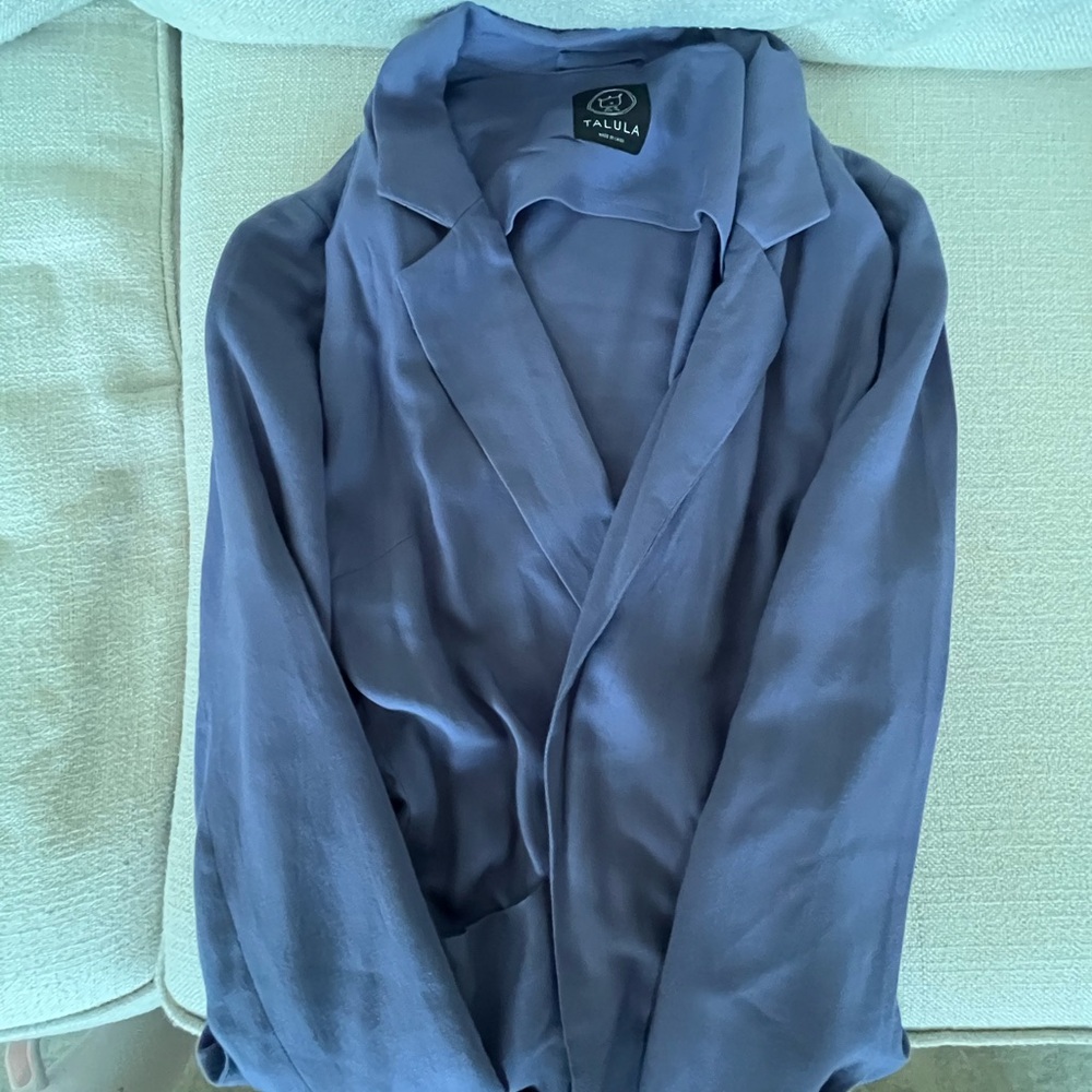 Talula Slate Blue Satin Drape Blazer